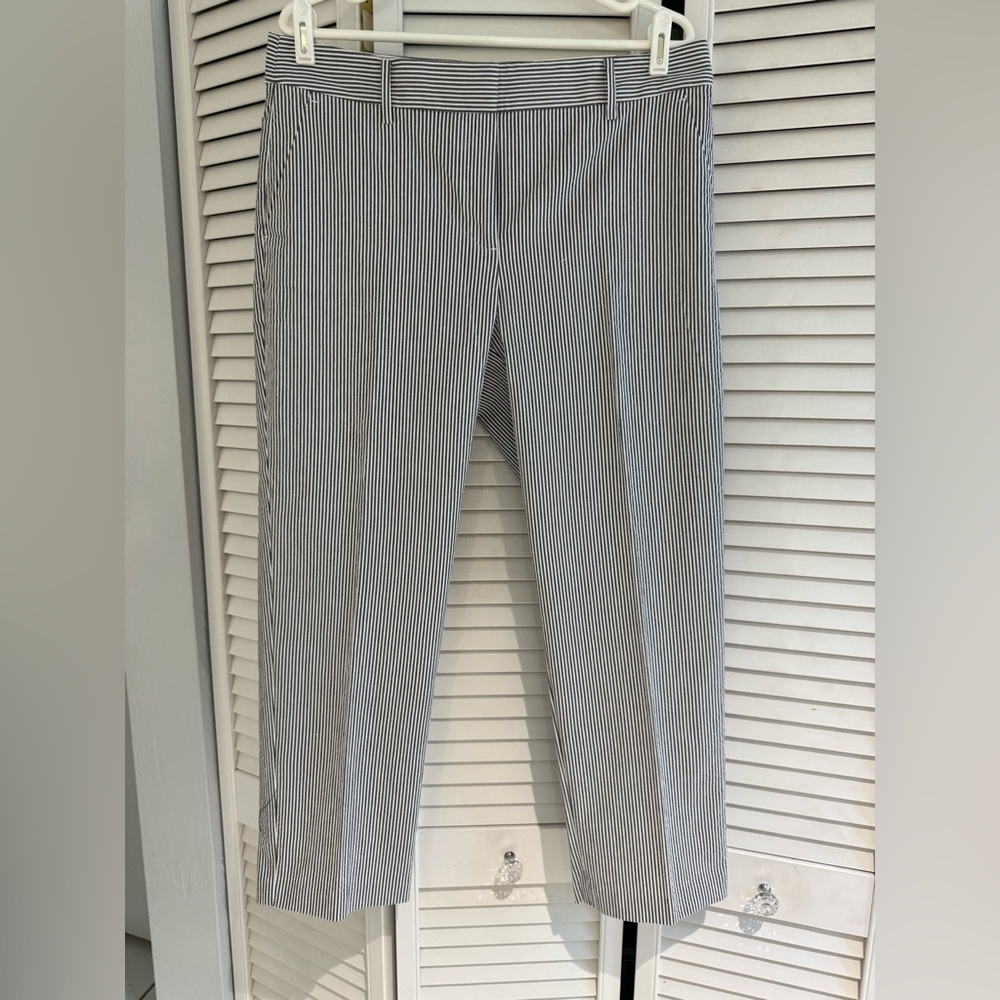 LOFT Women’s Black Striped Seersucker Riviera Slim Pants 30/10 NWT